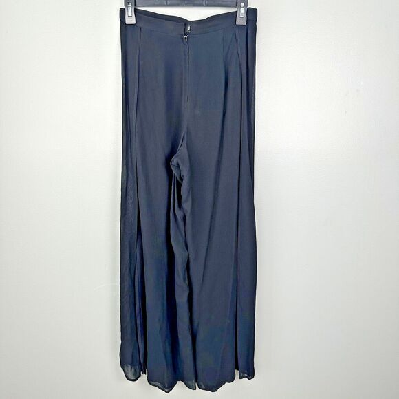Vtg Tadashi 2pc Taffeta Ruched Blouse Wide Leg Sheer Pant Outfit Womens 4 Formal - Picture 9 of 11